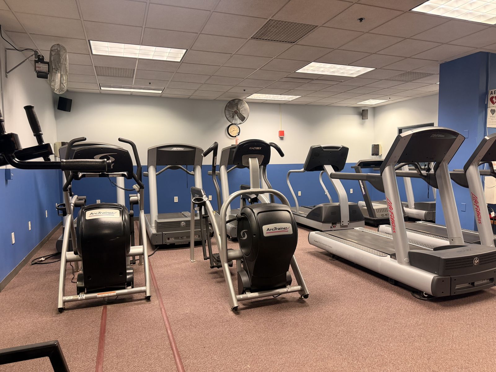 Treadmills, ellipticals, and Arc Trainers on the cardio floor.